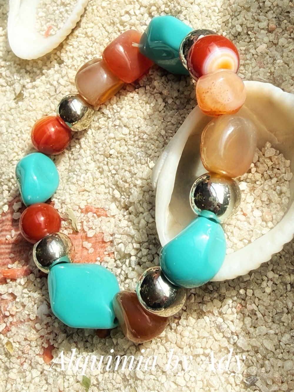 MONUMENTAL CARNELIAN Turquoise, Brown & Coral Beaded Bracelet